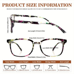 KERECSEN 5 Pack Women’s Floral Print Rectangle Reading Glasses, HD Blue Light Blocking Lenses, Ultra-Light Plastic Frame with Flexible Spring Hinges, Vintage Floral Pattern Fashion Readers