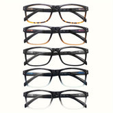 KERECSEN 5 Pack Rivet Decor Square Reading Glasses for Women Men, HD Blue Light Blocking Ultra Lightweight Readers with Flexible Spring Hinger, Tablet, Smartphone