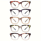 KERECSEN 5 Pack Two Tone Tortoise Square Reading Glasses for Women, HD Blue Light Blocking Ultra Lightweight Readers with Flexible Spring Hinge