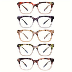 KERECSEN 5 Pack Reading Glasses Light Blocking Fashion Ladies Readers Comfortable Flexible Spring Hinges Square Computer Eyeglasses for Women