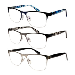 KERECSEN 3-Pair Metal Frame Reading Glasses Unisex Plastic Temples Blue Light Blocking Computer And Mobile Use Features: - Metal Spring Hinges - Lightweight And Durable - Stylish Design - Perfect Gift for Elders on Christmas Or Halloween