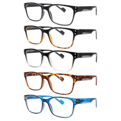KERECSEN 5-Pack Stylish Men And Women Blue-Light Blocking Computer Glasses Anti-Blue Light Lenses Classic Rectangle Frame Reading Glasses Lightweight And Comfortable Eyeglasses for Reading