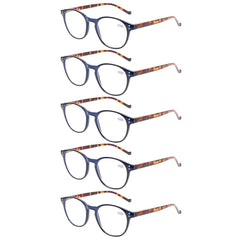 Reading Glasses for Women Men, 5 pack Fashion Readers for Women Men Spring Hinge Eye Glasses, Blue Light Reading Glasses