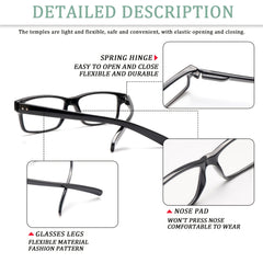 KERECSEN 5 Pack Blue Light Blocking Reading Glasses Suitable for Men & Women with, Anti-Eye Computer Glasses, Spring Hinge Eyewear for Digital Screens, Tablet & Smartphone Use, Narrow Frame for Computer Readers (Gift Ready)