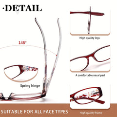 KERECSEN New Anti-blue Light Reading Glasses For Women Computer Readers With Spring Hinges Rectangular Frame With Fashionable Floral Print Lightweight Anti-Blue Light Reading Glasses For Looking At Cell Phones And Computers, Reading.