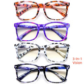 KERECSEN 4-Pack Fashion Square Reading Glasses for Women, Ultra-Light Plastic HD Blue Light Blocking Readers with Spring Hinges