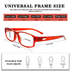 KERECSEN 6 Pack Unisex Rectangular Presbyopia Glasses Anti-Blue Light Reading Glasses 076