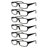 6 Pack Slim Rectangular Reading Glasses for Men and Women with HD Blue Light Blocking, Ultra-Light Plastic Frame and Spring Hinges