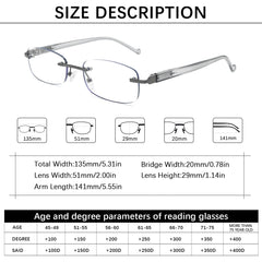 3 Pieces Unisex Frameless Anti-Blue Light Presbyopia Sunglasses LH001