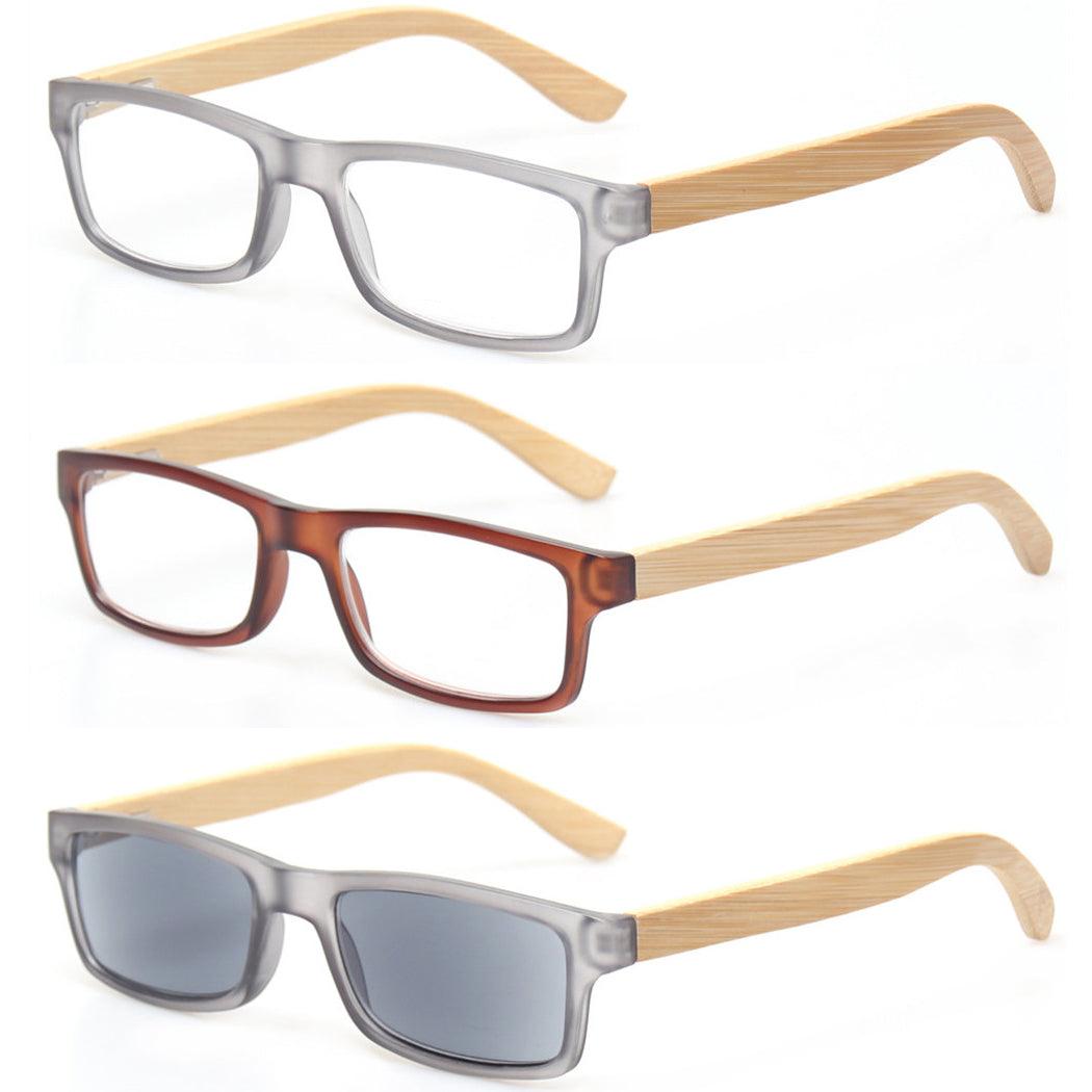 KERECSEN 3 Pack Rectangle Wood Grain Reading Glasses Unisex 007 - kerecsen