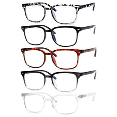 KERECSEN 5 Pack Rectangle Blue Light Blocking Computer Glasses Unisex FLG025