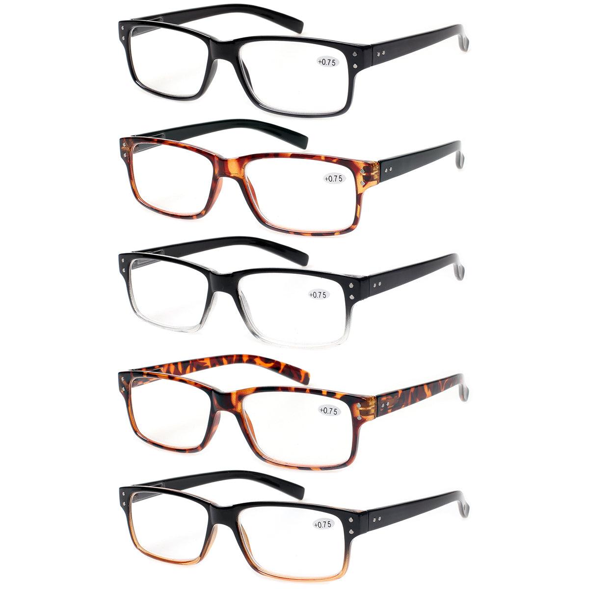 KERECSEN 5 Pack Rectangle Reading Glasses Unisex 032-5 - kerecsen