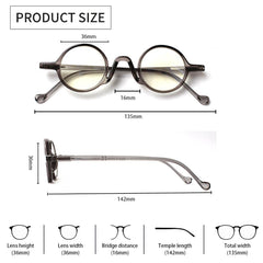 Lens Height: 36mm Lens Width: 36mm Bridge Distance: 16mm Temple Length: 142mm Total Width: 135mm