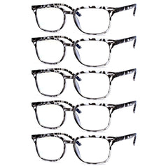 KERECSEN 5 Pack Rectangle Blue Light Blocking Computer Glasses Unisex FLG025