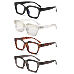 Square Blue Light Blocking Reading Glasses Unisex 4 Pack FLG001 | KERECSEN