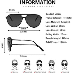 Polarized Aviator Sunglasses Womens Men Vintage Double Bridge