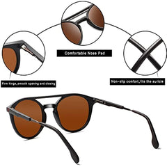 KERECSEN Retro Round Polarized Aviator Sunglasses Womens Mens Vintage Double Bridge Sun Glasses