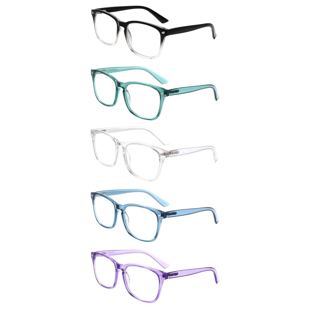 KERECSEN 5 Pack Large Rectangle Blue Light Blocking Computer Glasses Unisex FLG000 - kerecsen