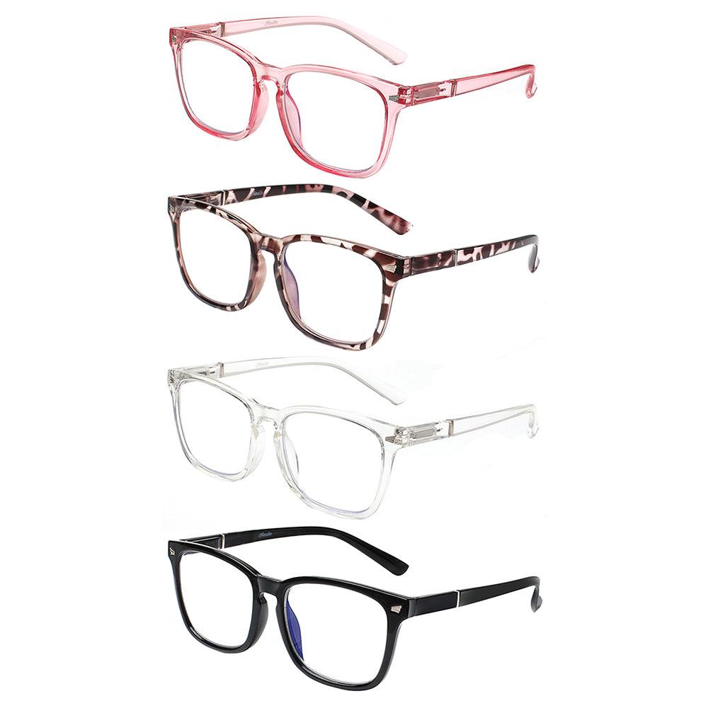 KERECSEN 4 Pack Large Rectangle Blue Light Blocking Computer Glasses Unisex FLG000 - kerecsen