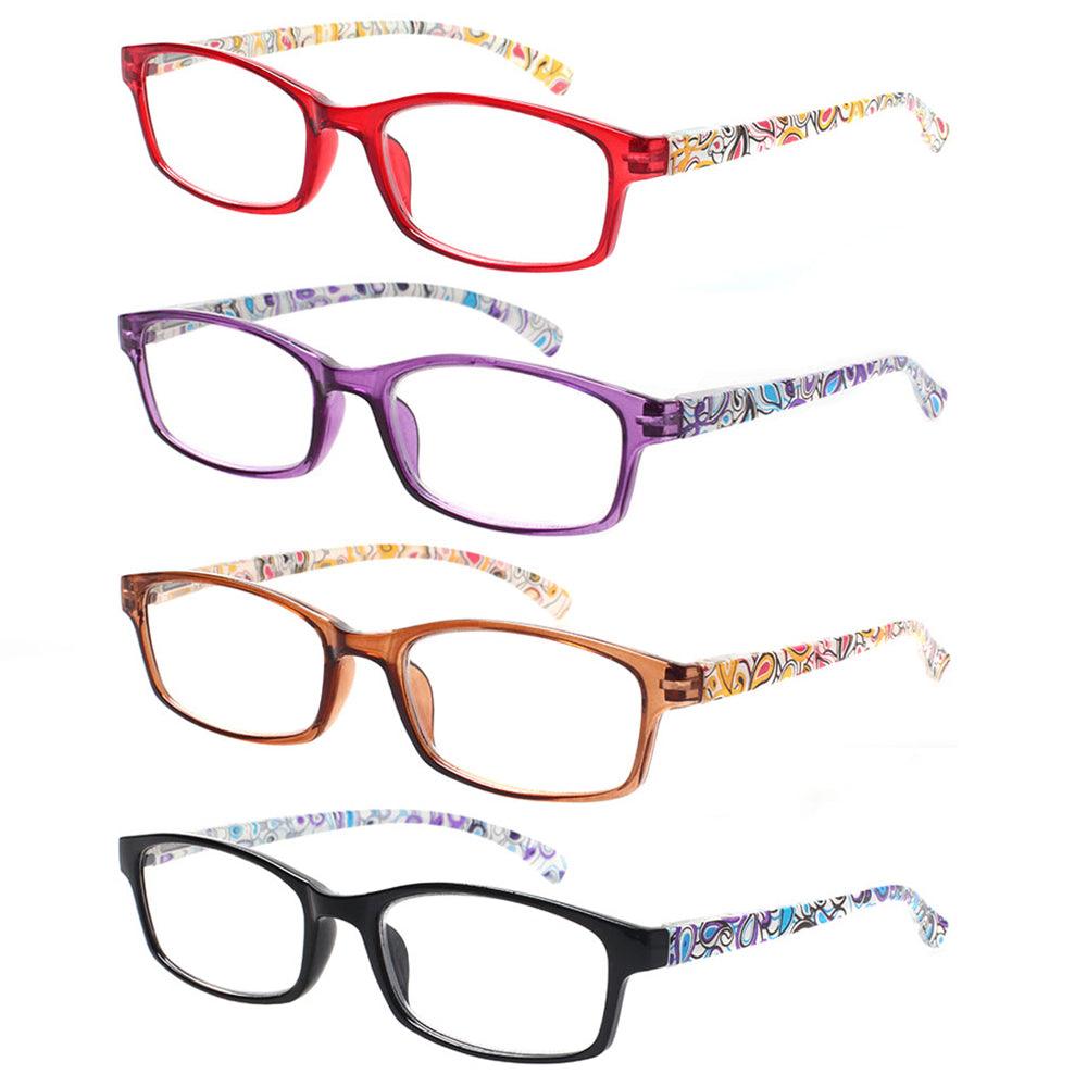 KERECSEN 4 Pack Rectangle Pattern Reading Glasses Unisex 802 - kerecsen