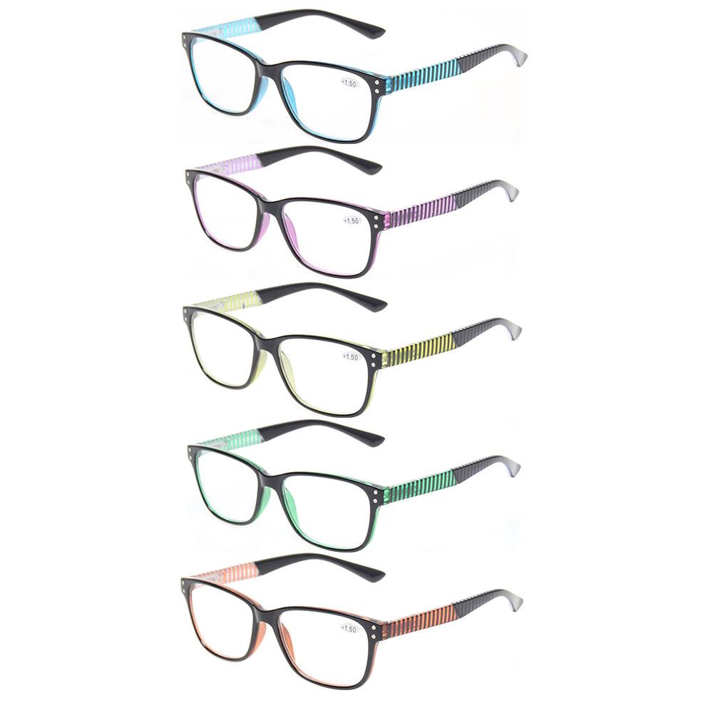 KERECSEN 5 Pack Rectangle Stripe Reading Glasses Unisex 165 - kerecsen