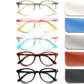 5 Pack Ladies Blue Light Blocking Spring Hinge Stylish Round Eyeglasses for Women