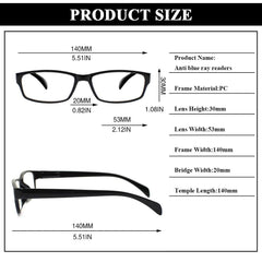 KERECSEN 6 Pack Rectangle Blue Light Blocking Computer Glasses Unisex FLG315 - kerecsen