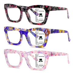 KERECSEN 3-Pack Oprah Style Women Blue Light Blocking Computer Square Readers with Spring Hinge Men Give Away Eyeglass Cloths And Eyeglass Bags