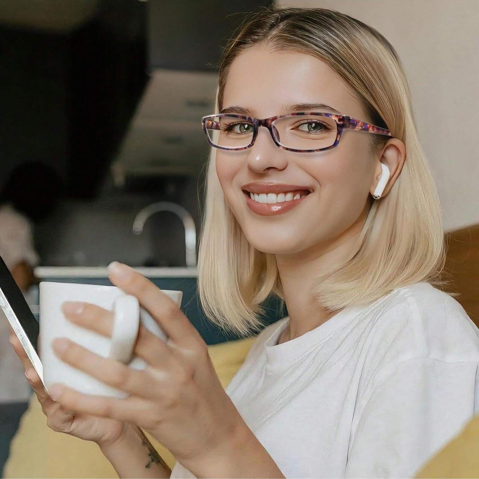 ZOECENT Fashion Women's Reading Glasses 5 Pack Blue Light Blocking Rectangular Printed Frames Spring Hinges Small Frames