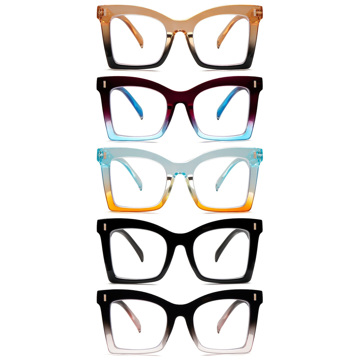 KERECESN 5-Pack Fashion Men And Women, Blue Light Protection with Oversized Square Frames And Spring Hinges, And Premium Blue Light-Blocking Lenses to Effectively Eye Strain. Reading And Computer Work, Holiday Gift