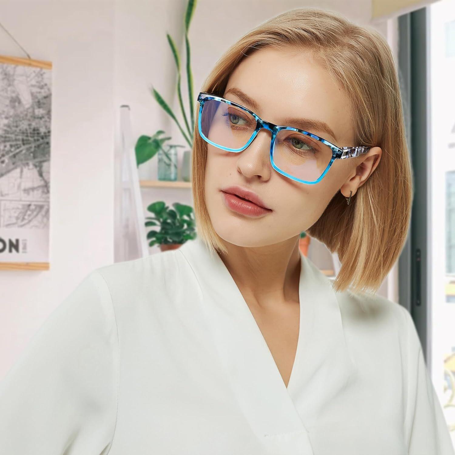 3 Pack Reading Glasses Men and Women Classic Color Matching Anti-Blue Light with Spring Hinge Vintage Eyeglasses