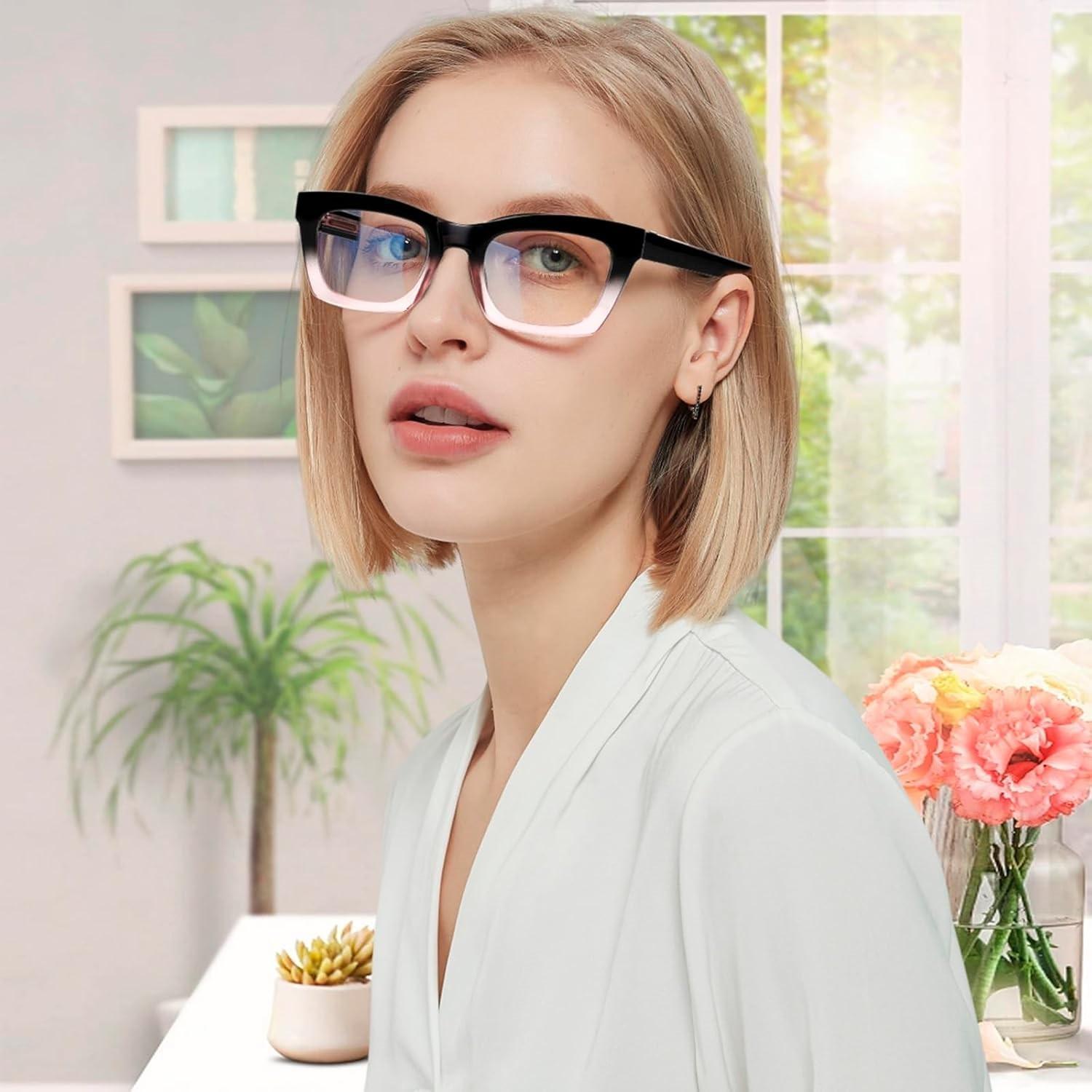 3 Pack Oversize Reading Glasses for Women with Blue Light Blocking Spring Hinges Large Frame Reading Glasses