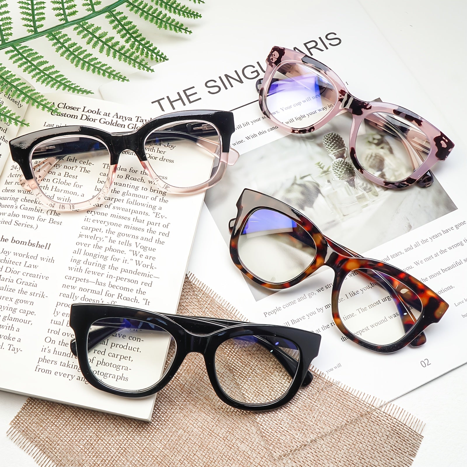 KERECSEN 4 Pack Women’s Curved Rounded Square Cat Eye Reading Glasses, HD Blue Light Blocking Lenses, Ultra-Light Plastic Frame with Flexible Spring Hinges, Chunky Retro Fashion Readers
