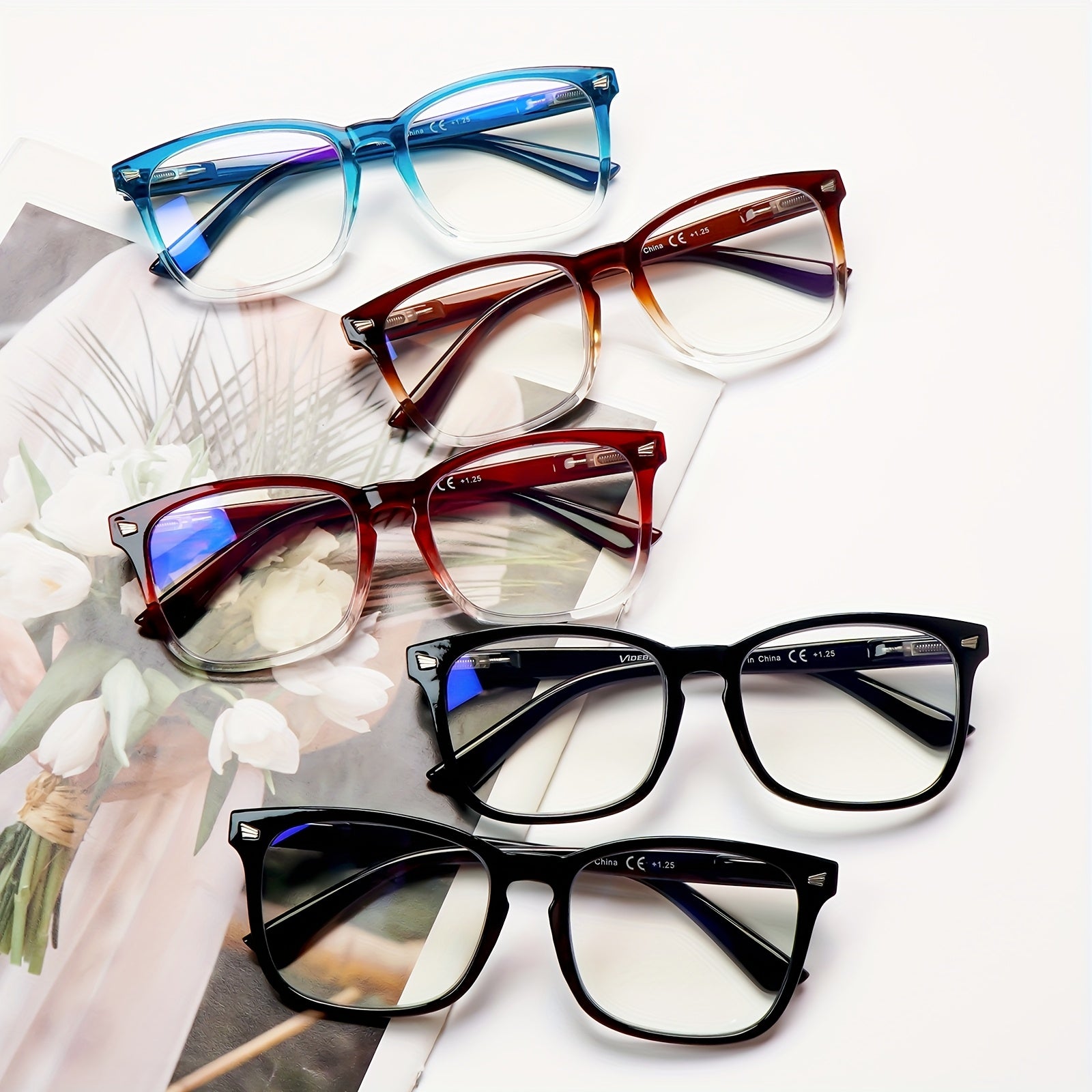 KERECSEN 5-pack Gradient Anti-blue Light Reading Glasses, Suitable for Both Men And Women, with Lightweight Frames, Spring Hinges, And High-quality Anti-blue Light Lenses, Effectively Relieving Eye Strain And Fatigue