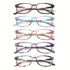 KERECSEN  Women'S Oval Reading Glasses 5-Pack, Fashionable Floral Readers with Blue Light Blocking, Adjustable Spring Hinge, Lightweight Plastic Frame, Resin Lens Eyeglasses for Computer/Work