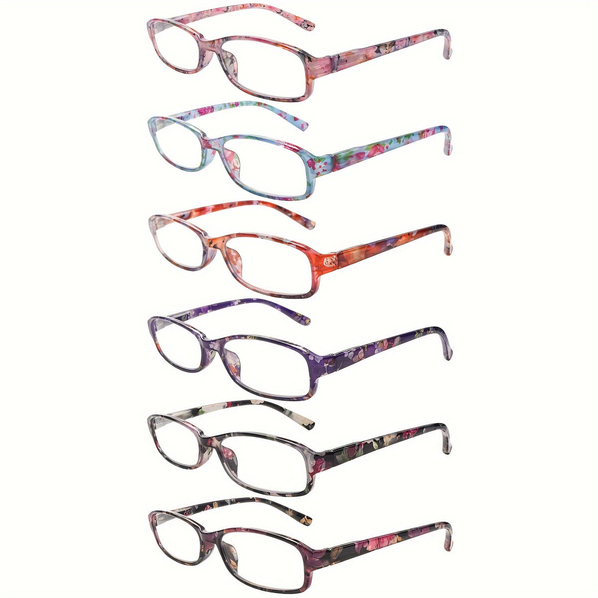 KERECSEN 6-Pack Reading Glasses For Women Fashionable With Blue Light Blocking Computer Glasses Spring Hinges Plastic Frames Stylish Rectangular Design Comfortable Ladies Readers Pattern Print Eyeglasses Anti Glare Anti-Blue Light Lenses