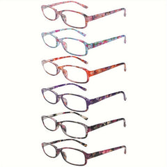 KERECSEN 6-Pack Reading Glasses For Women Fashionable With Blue Light Blocking Computer Glasses Spring Hinges Plastic Frames Stylish Rectangular Design Comfortable Ladies Readers Pattern Print Eyeglasses Anti Glare Anti-Blue Light Lenses