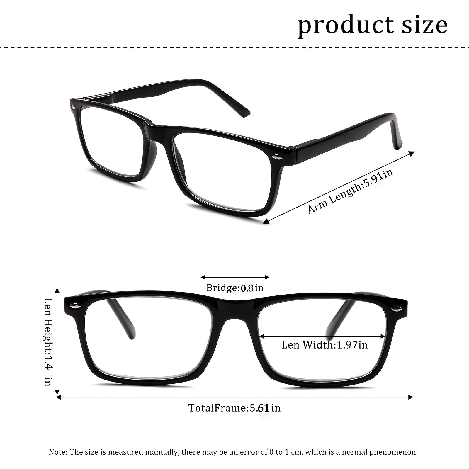 KERECSEN 5-Pack Reading Glasses for Men And Women, Black Square-Frame Readers, Clear-Lens Presbyopia Glasses