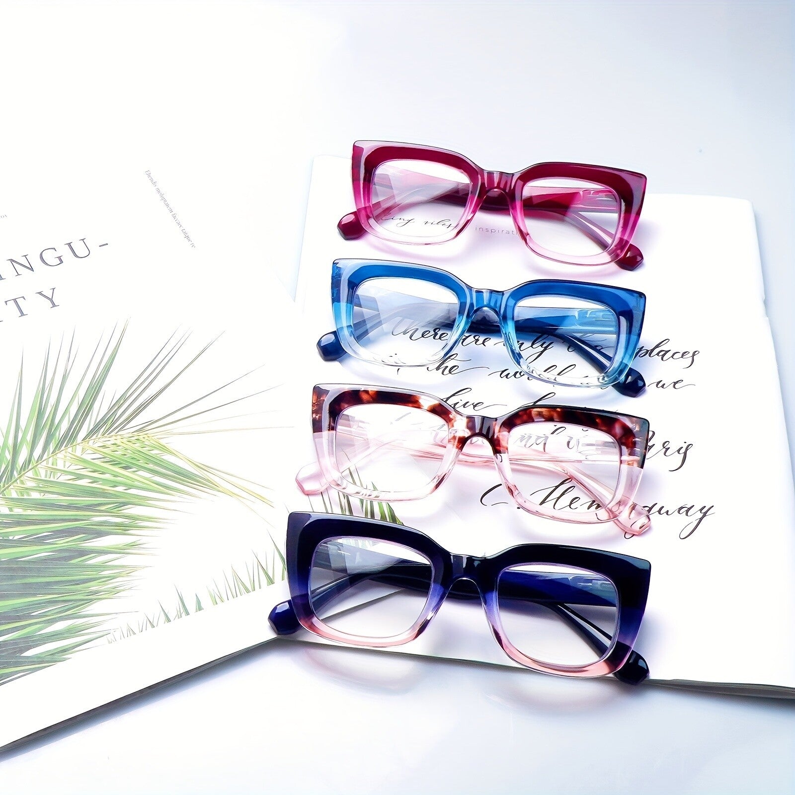 4-Pack Readers for Women Oprah Style Square Reading Glasses with Spring Hinge Blue Light Blocking for Men Ladies