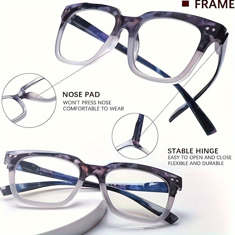 5 pcs Blue Light Blocking Reading Glasses Women Colorful Printed Oval Wide Frame