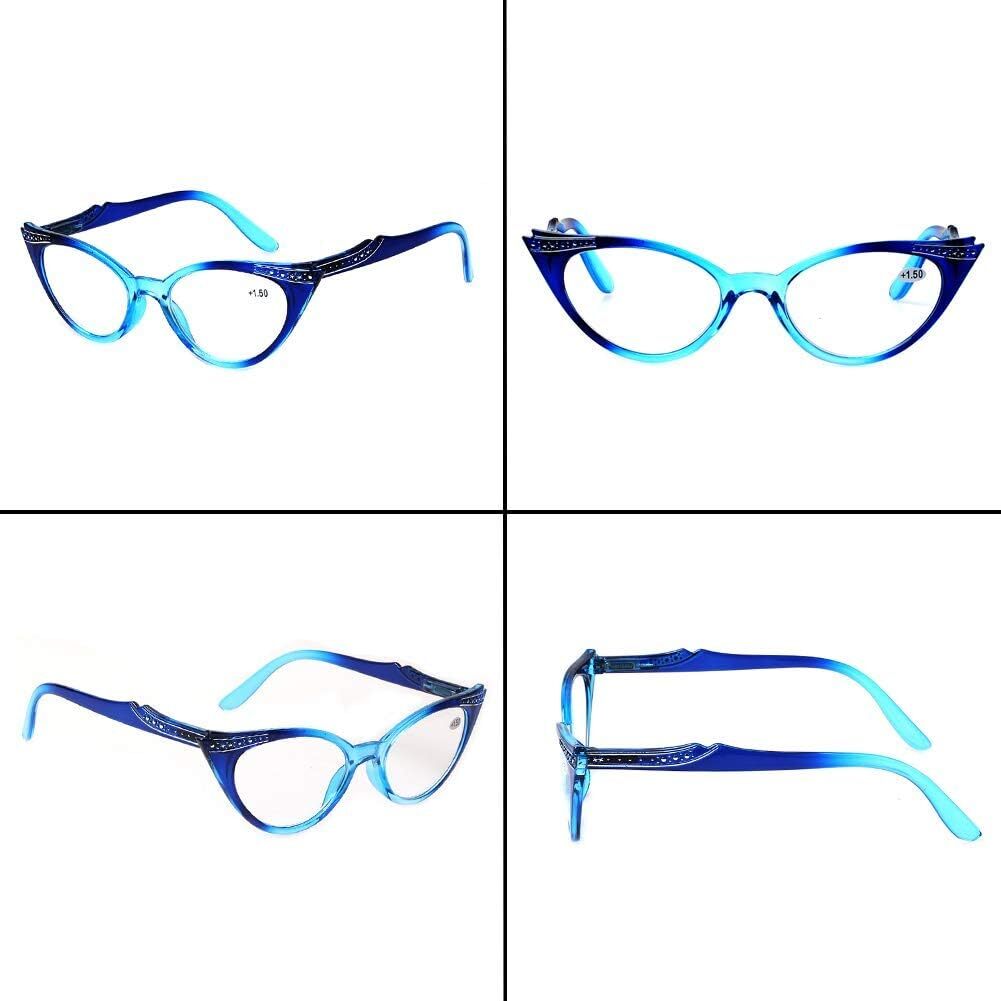 Kerecsen 4 Pack Ladies Stylish Cateye Reading Glasses Spring Hinge Readers Women
