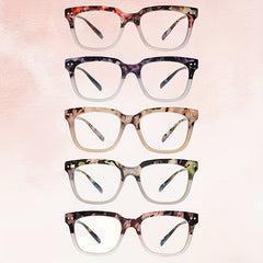 5 pcs Blue Light Blocking Reading Glasses Women Colorful Printed Oval Wide Frame