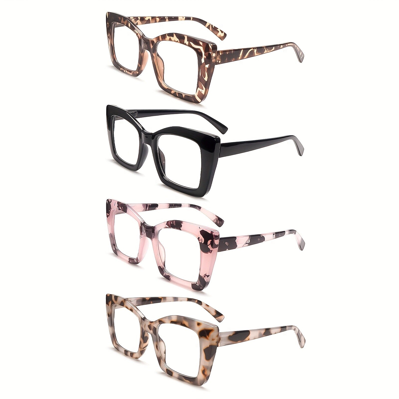 4 Pack Fashion Reading Glasses for Women Blue Light Blocking Spring Hinges Anti