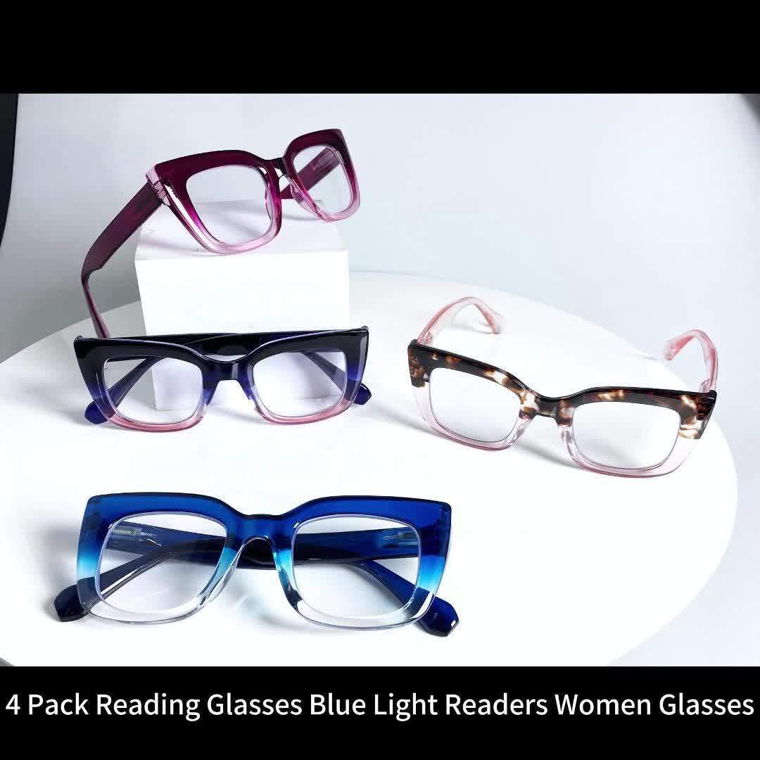 4-Pack Readers for Women Oprah Style Square Reading Glasses with Spring Hinge Blue Light Blocking for Men Ladies