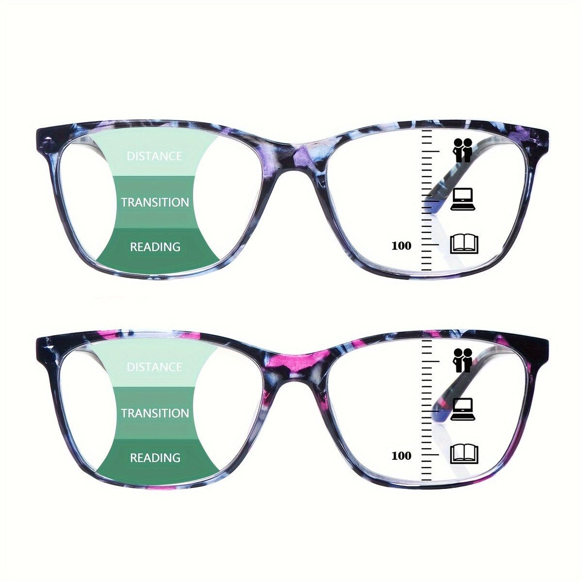 2 Pack Progressive Multifocal Computer Glasses Women Men Blue Light Blocking Reading Glasses Spring Hinge Readers