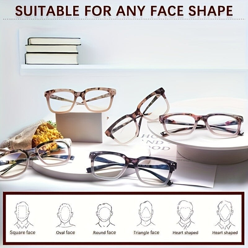 5 pcs Blue Light Blocking Reading Glasses Women Colorful Printed Oval Wide Frame