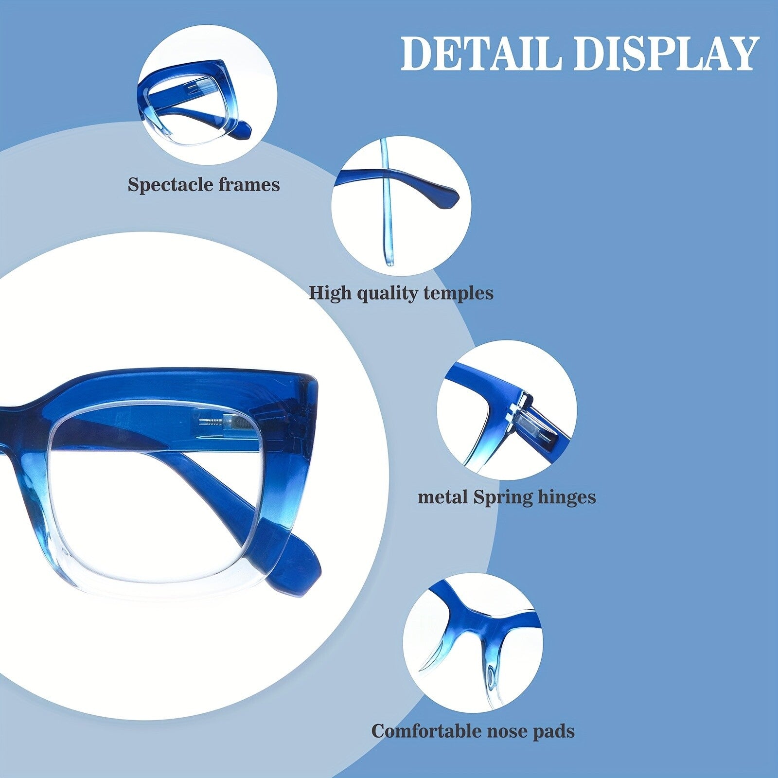 4-Pack Readers for Women Oprah Style Square Reading Glasses with Spring Hinge Blue Light Blocking for Men Ladies