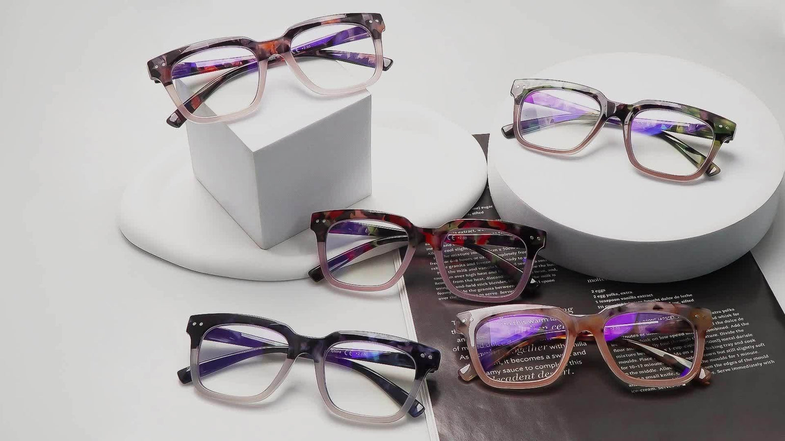 5 pcs Blue Light Blocking Reading Glasses Women Colorful Printed Oval Wide Frame
