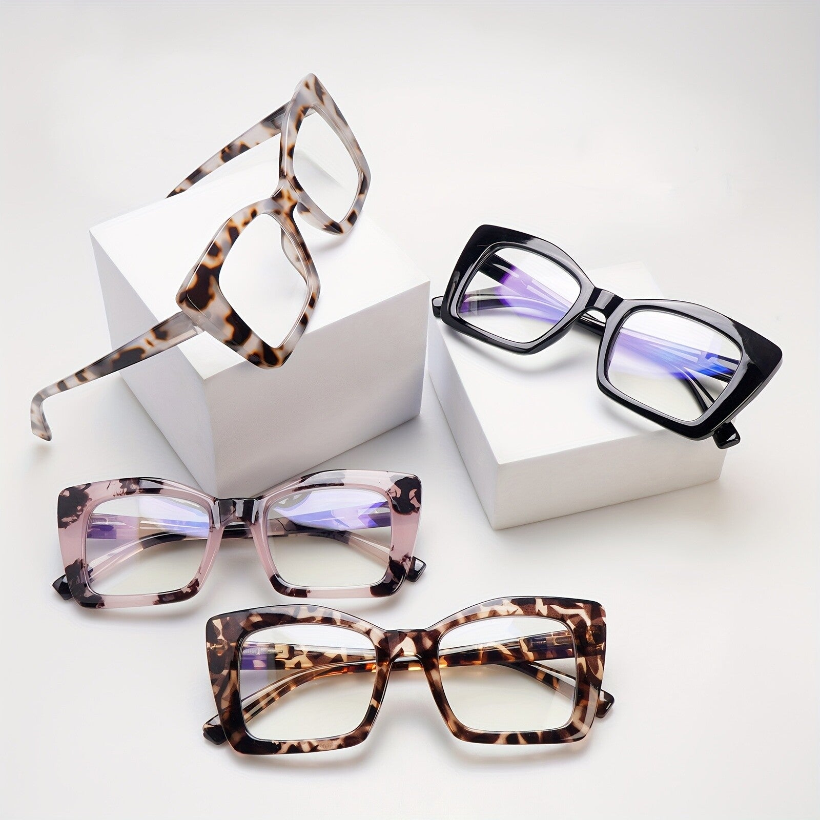 4 Pack Fashion Reading Glasses for Women Blue Light Blocking Spring Hinges Anti