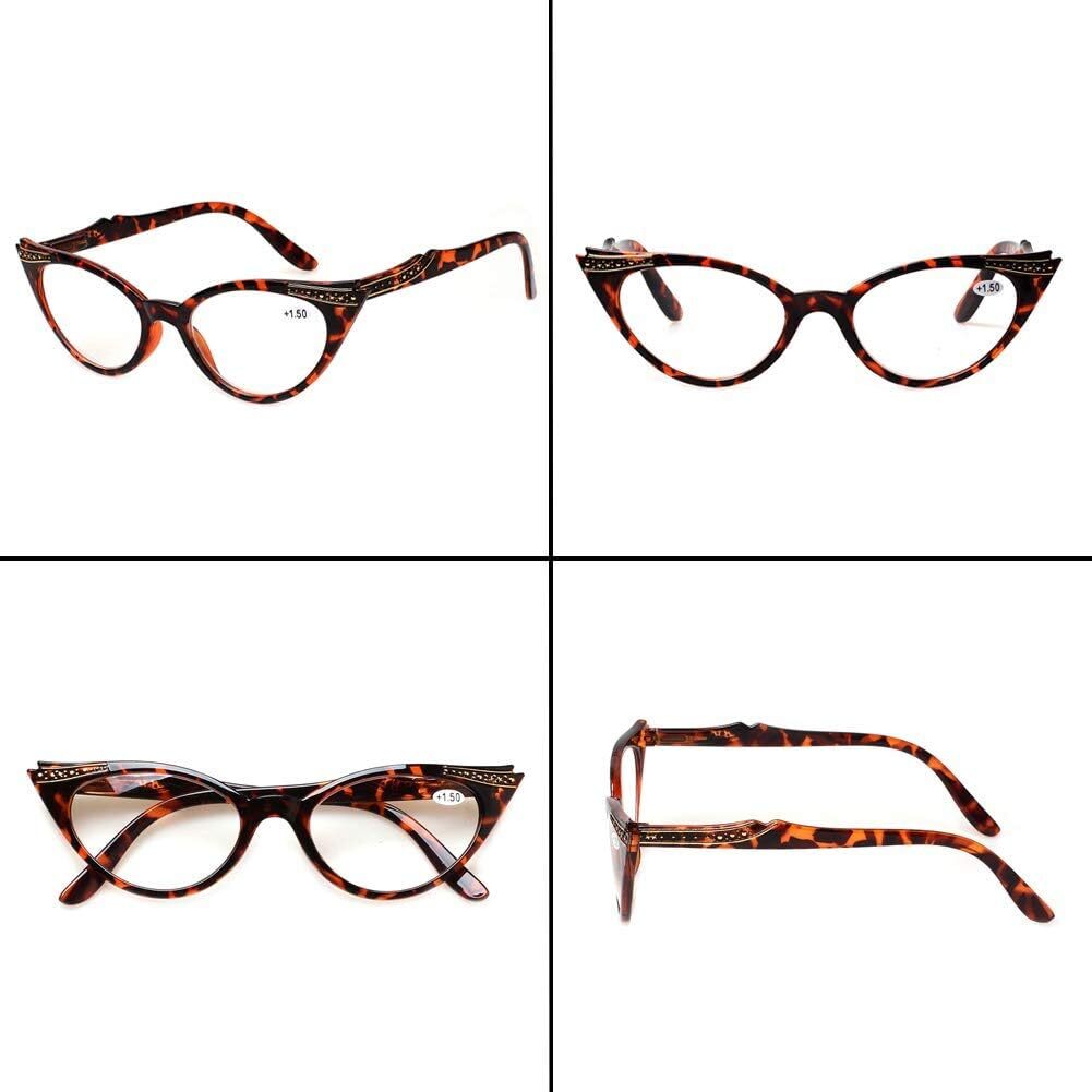 Kerecsen 4 Pack Ladies Stylish Cateye Reading Glasses Spring Hinge Readers Women
